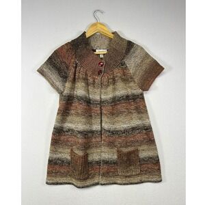 Earthcore Dressbarn Womens Petite Large Brown Space Dye Short Sleeve Cardigan PL